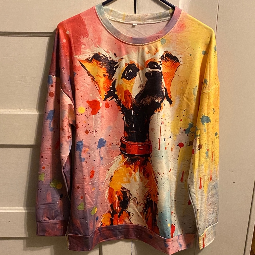 Colorful Watercolor Dog Graphic Sweatshirt - Multicolor